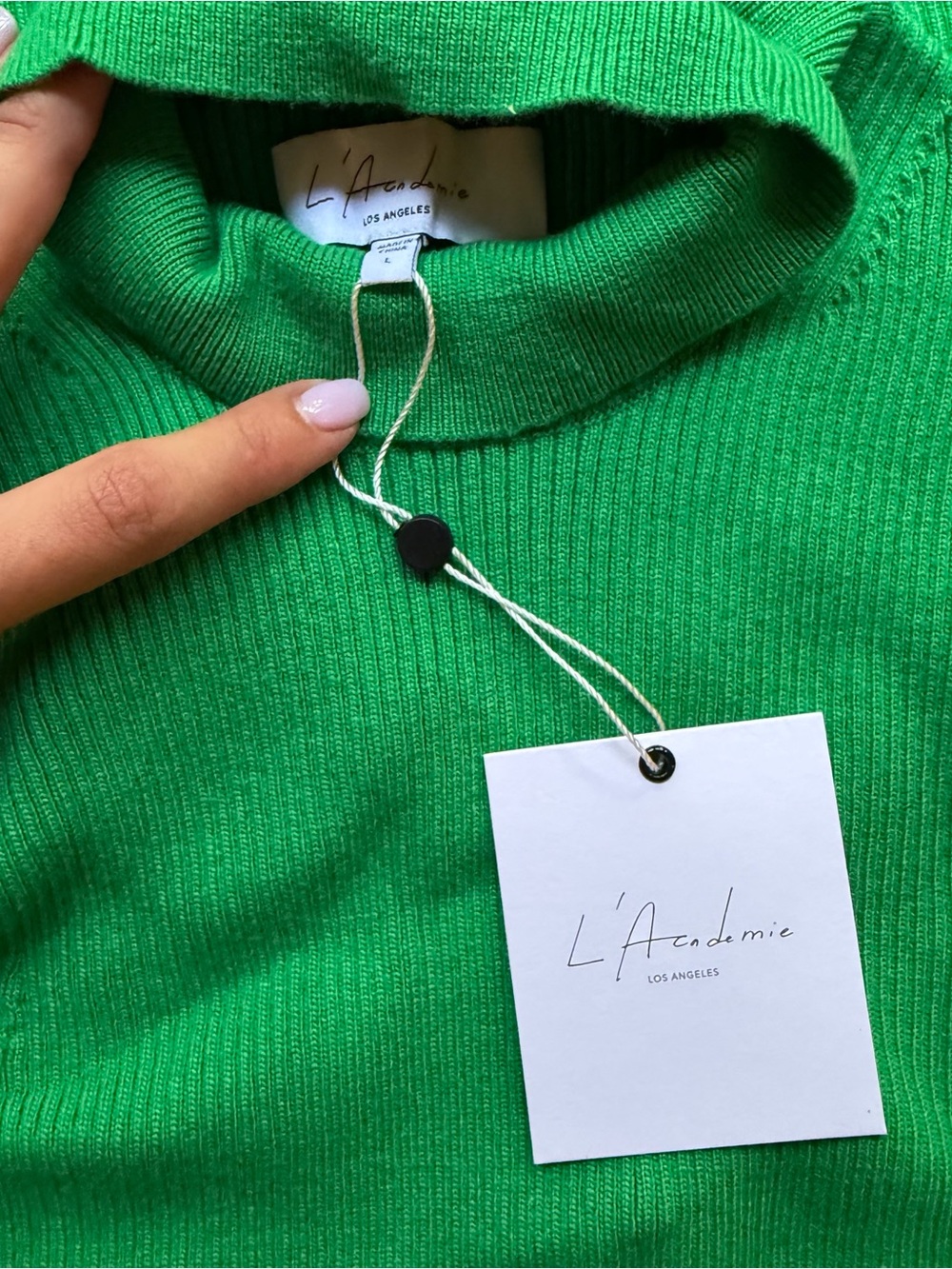 L'Academie Bright Green Ribbed Mock Neck Sweater